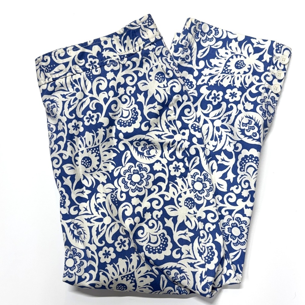 Talbots The Perfect Skimmer Capri Pants, Size 6, Blue White Floral Cotton Blend